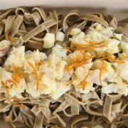 Coffee Tagliatelle with Zander Tartare inspired by a recipe from the Michelin-starred Chef Luigi Salomone.